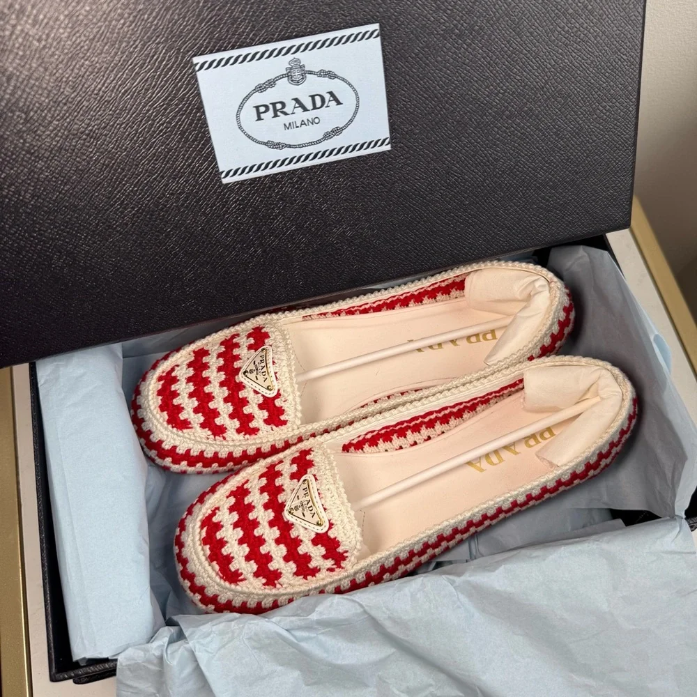 Prada Red and White Crochet Loafers. BNWT - Picture 6 of 12